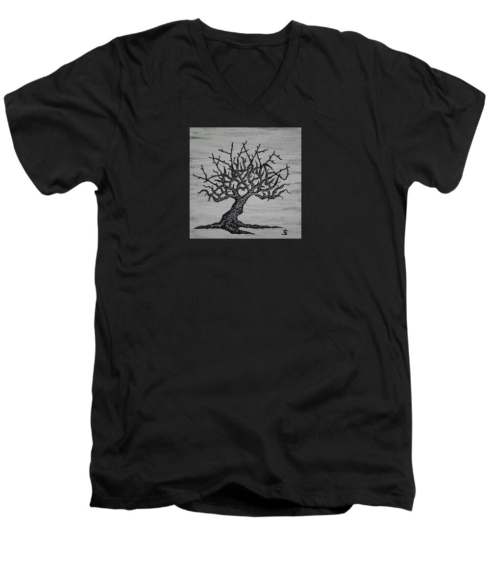 Kayak Men's V-Neck T-Shirt featuring the drawing Kayaker Love Tree by Aaron Bombalicki