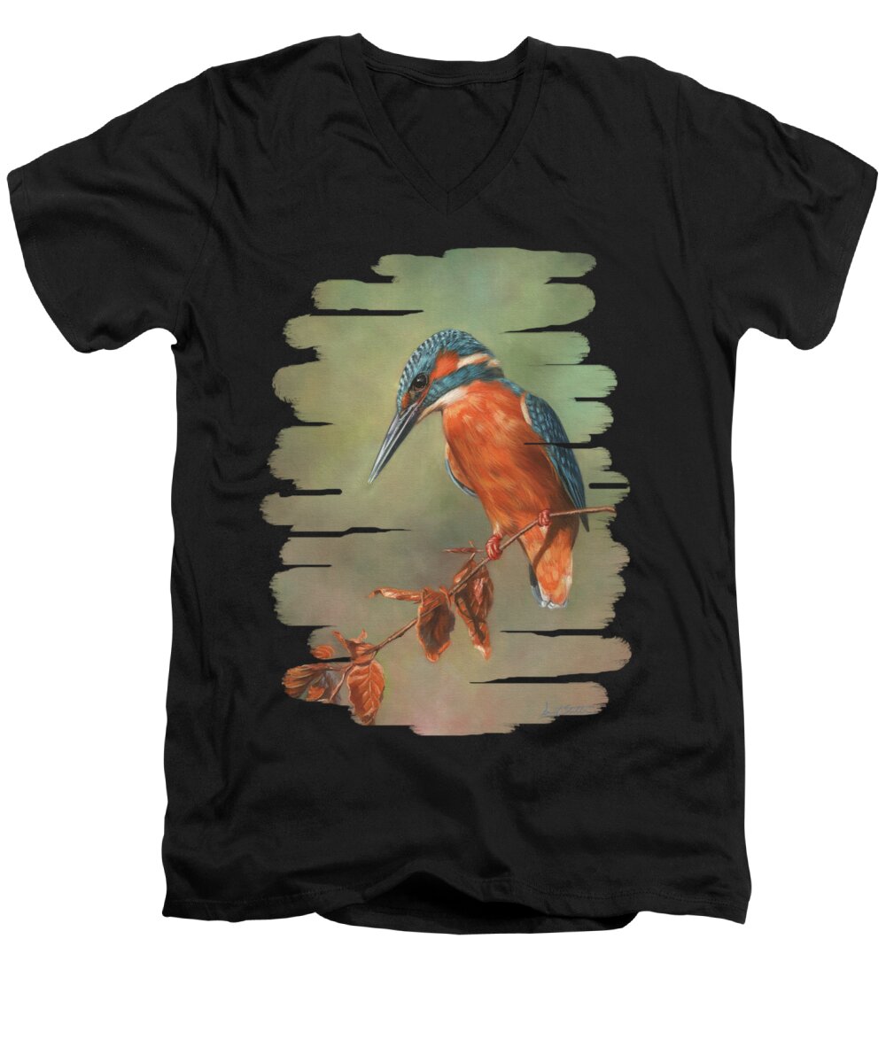 Kingfisher Men's V-Neck T-Shirt featuring the painting Kingfisher Perched by David Stribbling