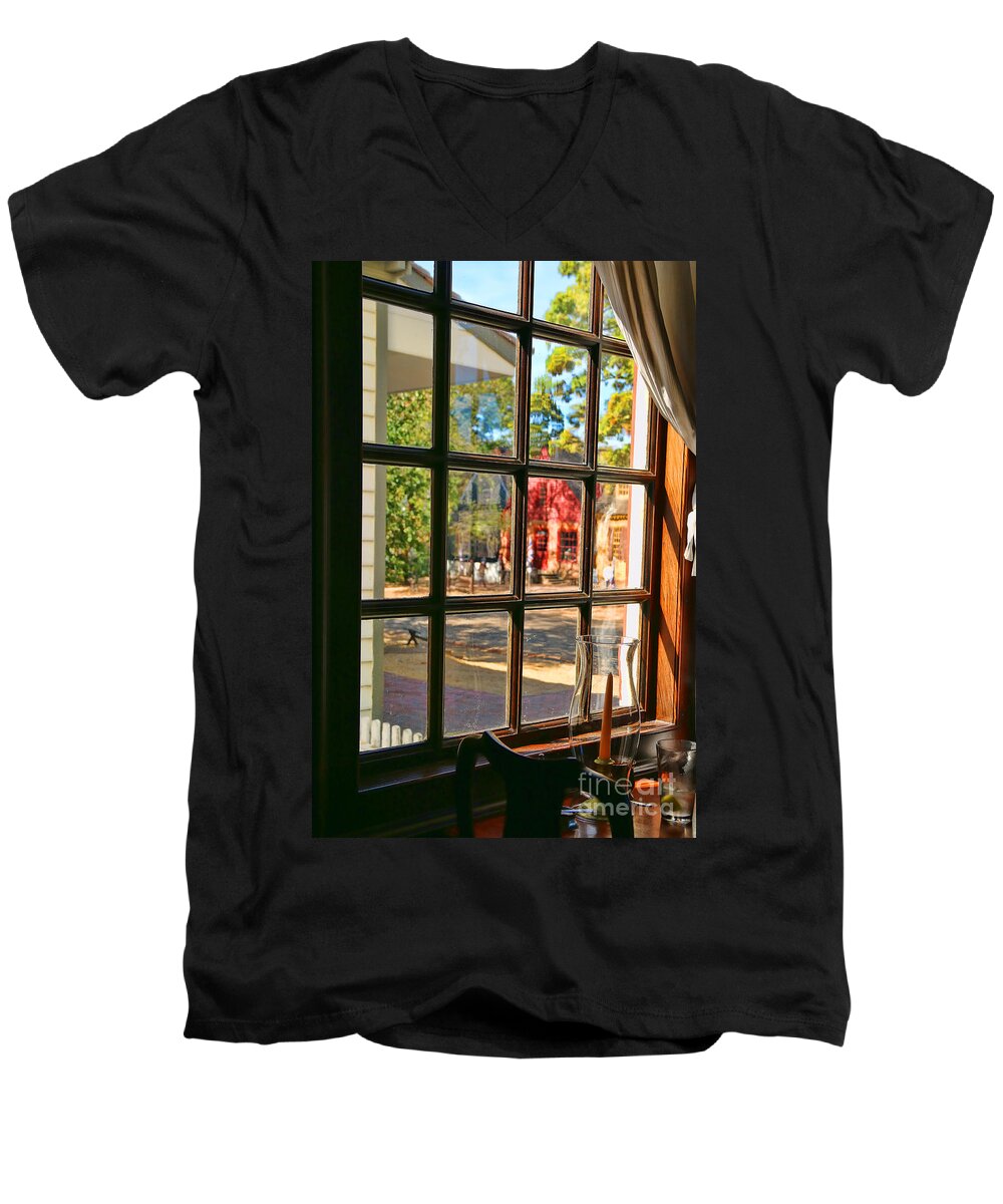 Kings Arms Tavern Men's V-Neck T-Shirt featuring the photograph Kings Arms Tavern Window Colonial Williamsburg 4771 by Jack Schultz