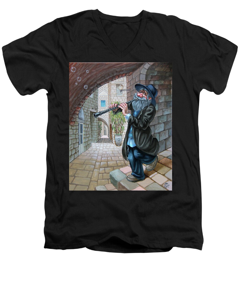 Klezmer Men's V-Neck T-Shirt featuring the painting Klezmer by Victor Molev