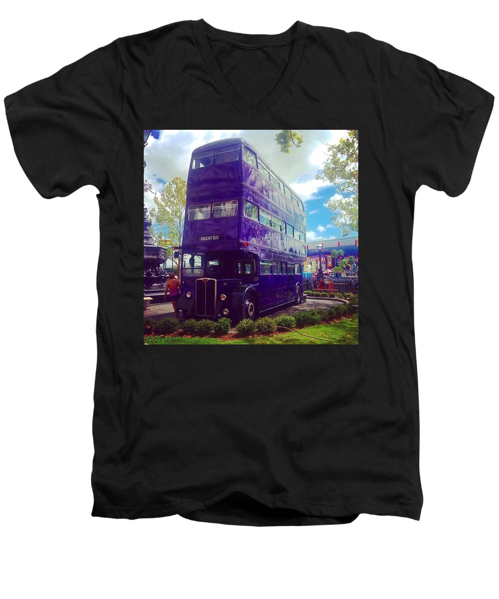 Diagon Alley Men's V-Neck T-Shirt featuring the photograph The Knight Bus by Kate Arsenault 