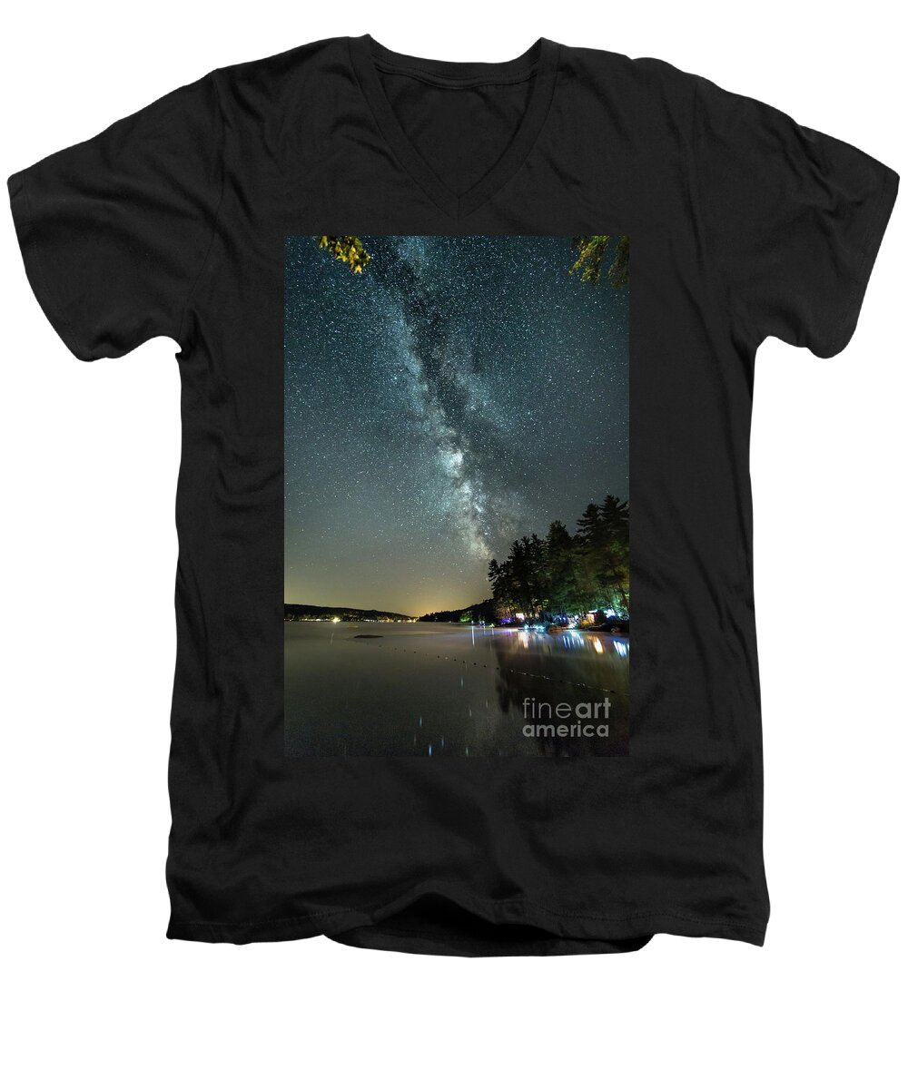 Labor Day Men's V-Neck T-Shirt featuring the photograph Labor Day Milky Way in Vacationland by Patrick Fennell