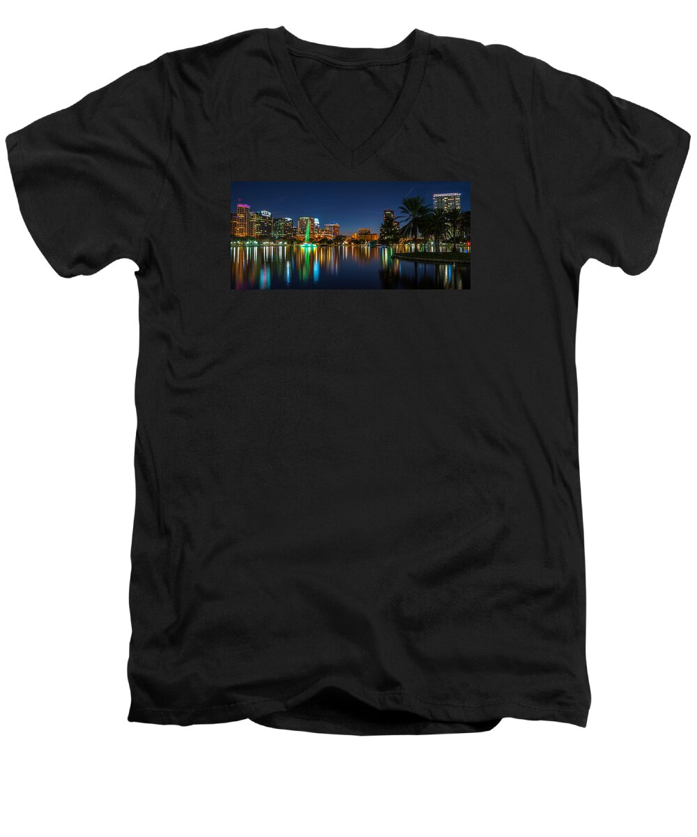 Lake Men's V-Neck T-Shirt featuring the photograph Lake Eola Orlando by David Hart