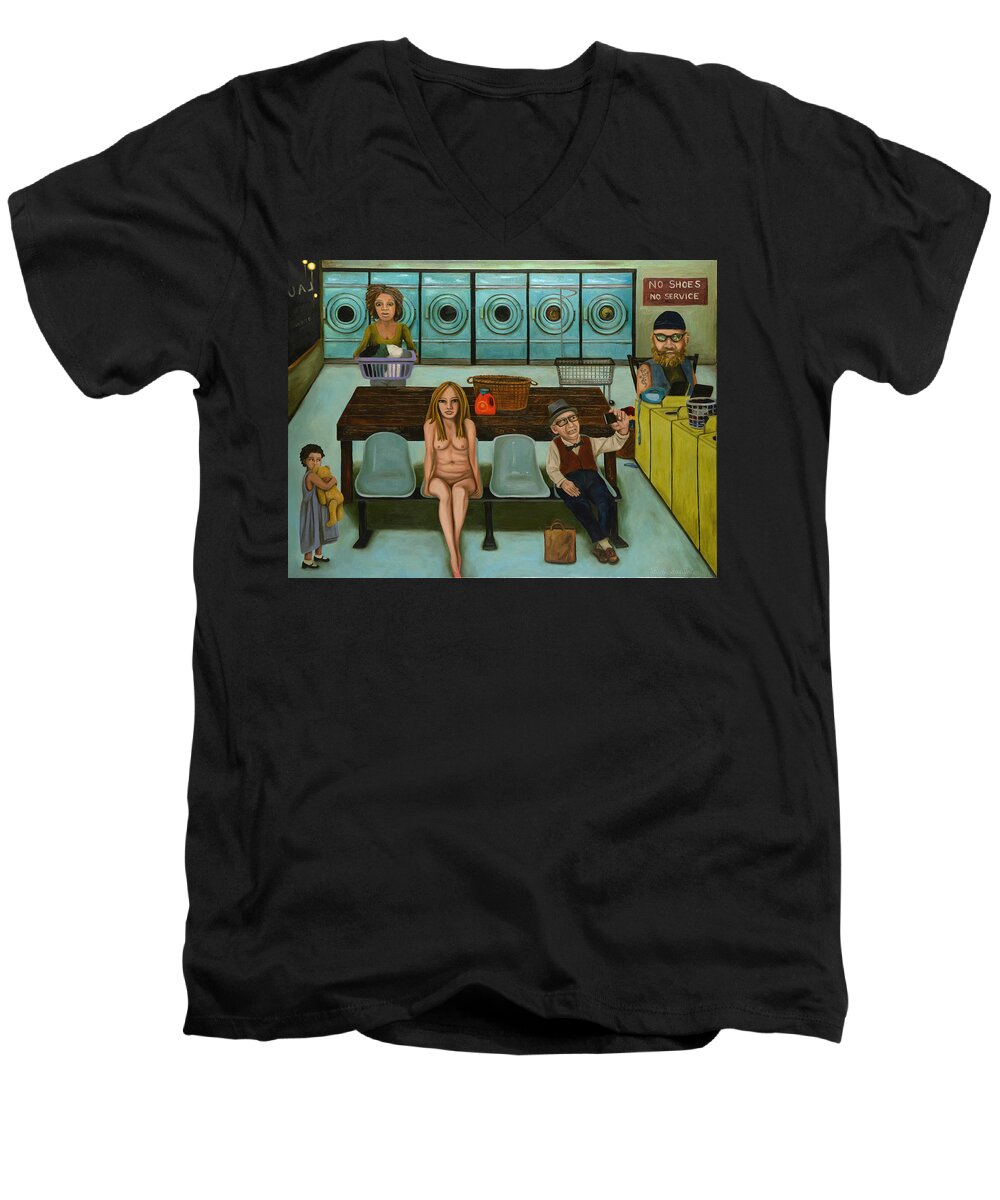Laundry Day Men's V-Neck T-Shirt featuring the painting Laundry Day 7 by Leah Saulnier The Painting Maniac