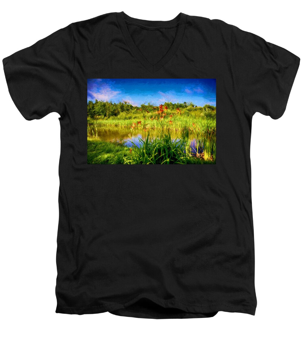 Landscape Men's V-Neck T-Shirt featuring the photograph Lazy Summer by Tricia Marchlik