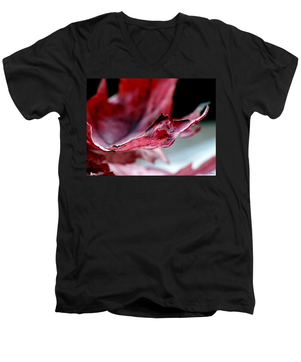 Abstract Men's V-Neck T-Shirt featuring the photograph Leaf Study II by Lauren Radke