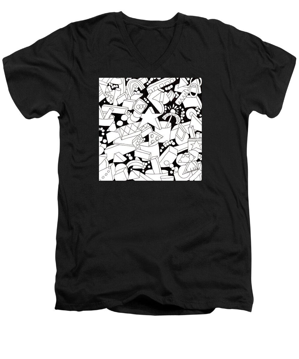Shapes Men's V-Neck T-Shirt featuring the drawing Lego-esque by Lou Belcher