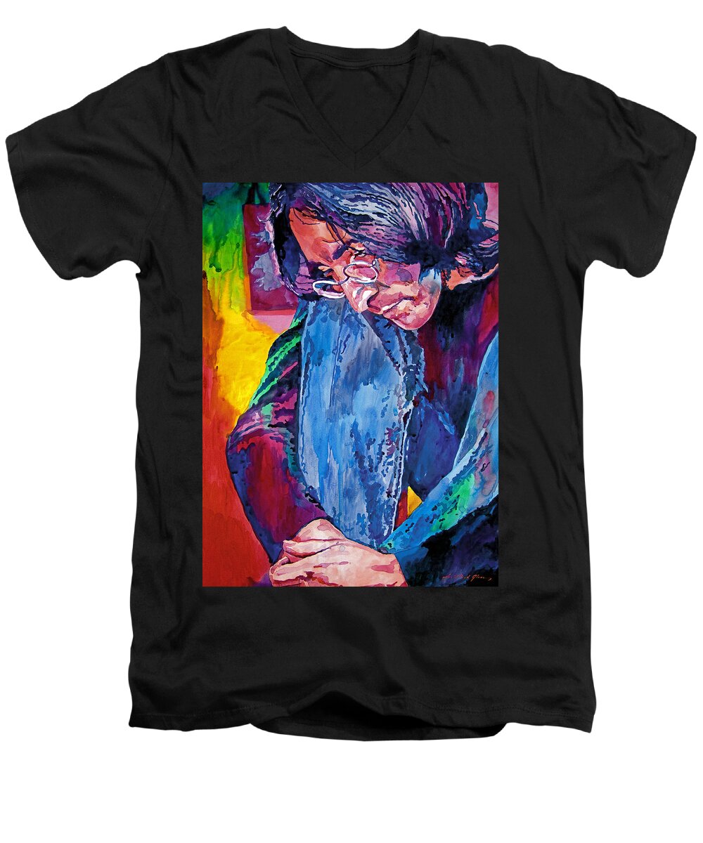 Rock Star Men's V-Neck T-Shirt featuring the painting Lennon In Repose by David Lloyd Glover