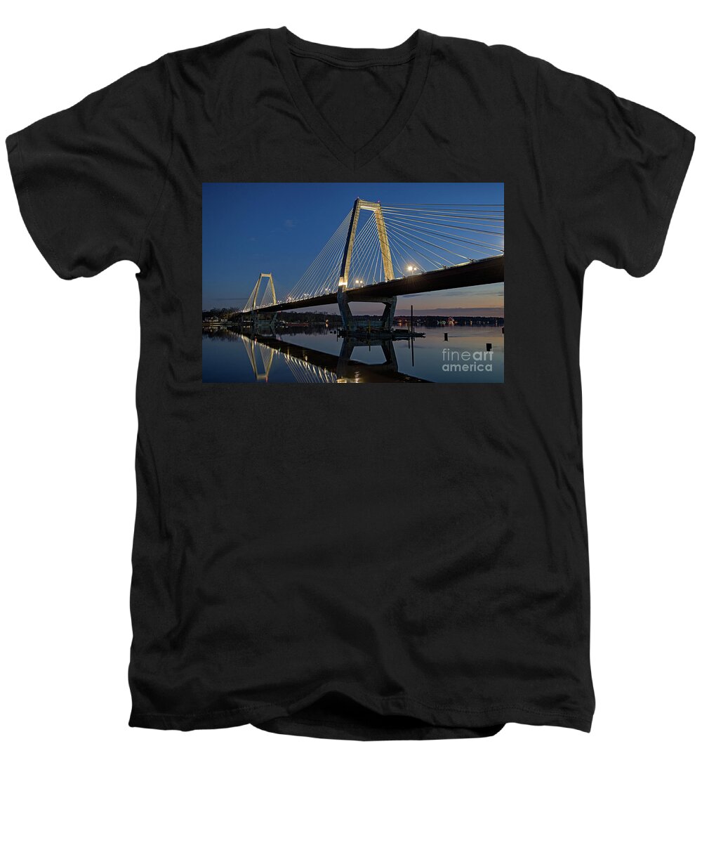 Lewis Men's V-Neck T-Shirt featuring the photograph Lewis and Clark Bridge - D009999 by Daniel Dempster