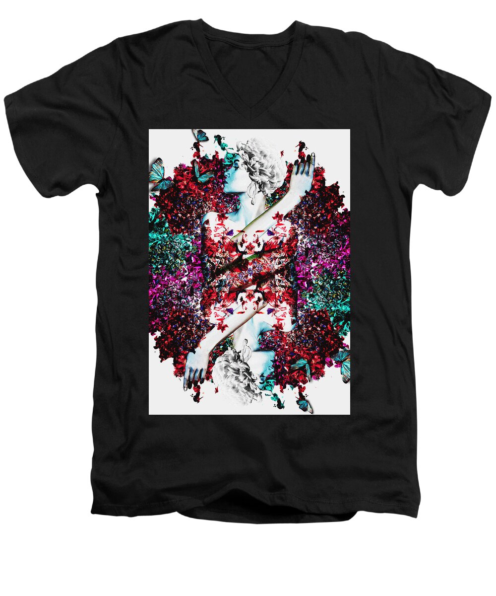 Vivid Men's V-Neck T-Shirt featuring the digital art Like flowering flowers by Arouse Works