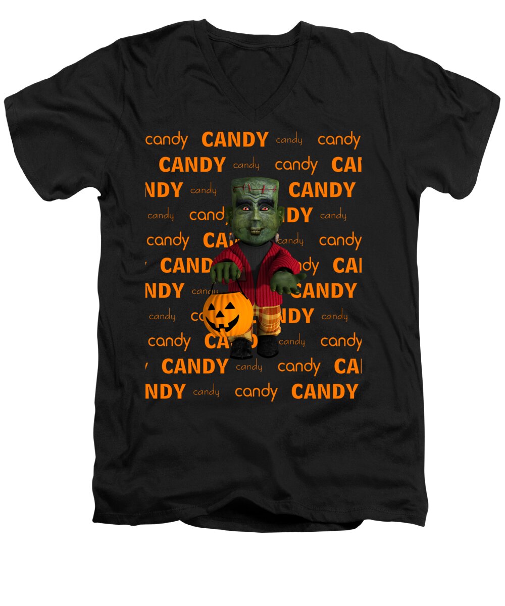 Lil Monster Halloween Men's V-Neck T-Shirt featuring the digital art Lil Monster Halloween by Two Hivelys