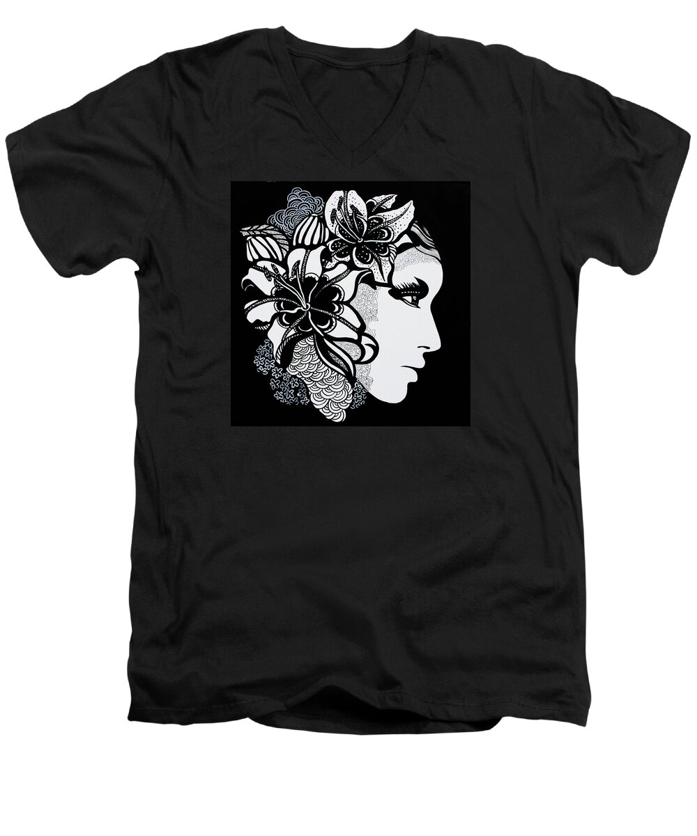 Woman Men's V-Neck T-Shirt featuring the painting Lily Bella by Yelena Tylkina