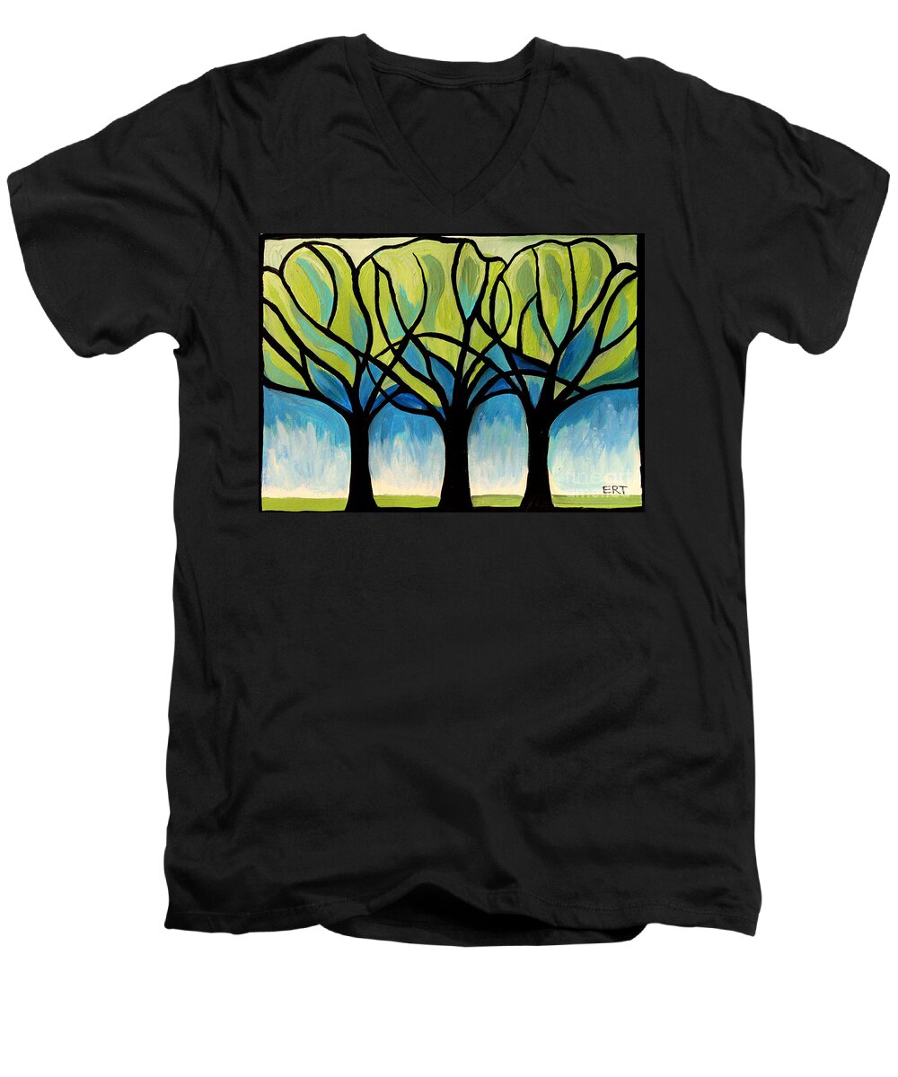 Tree Men's V-Neck T-Shirt featuring the painting Lineage by Elizabeth Robinette Tyndall