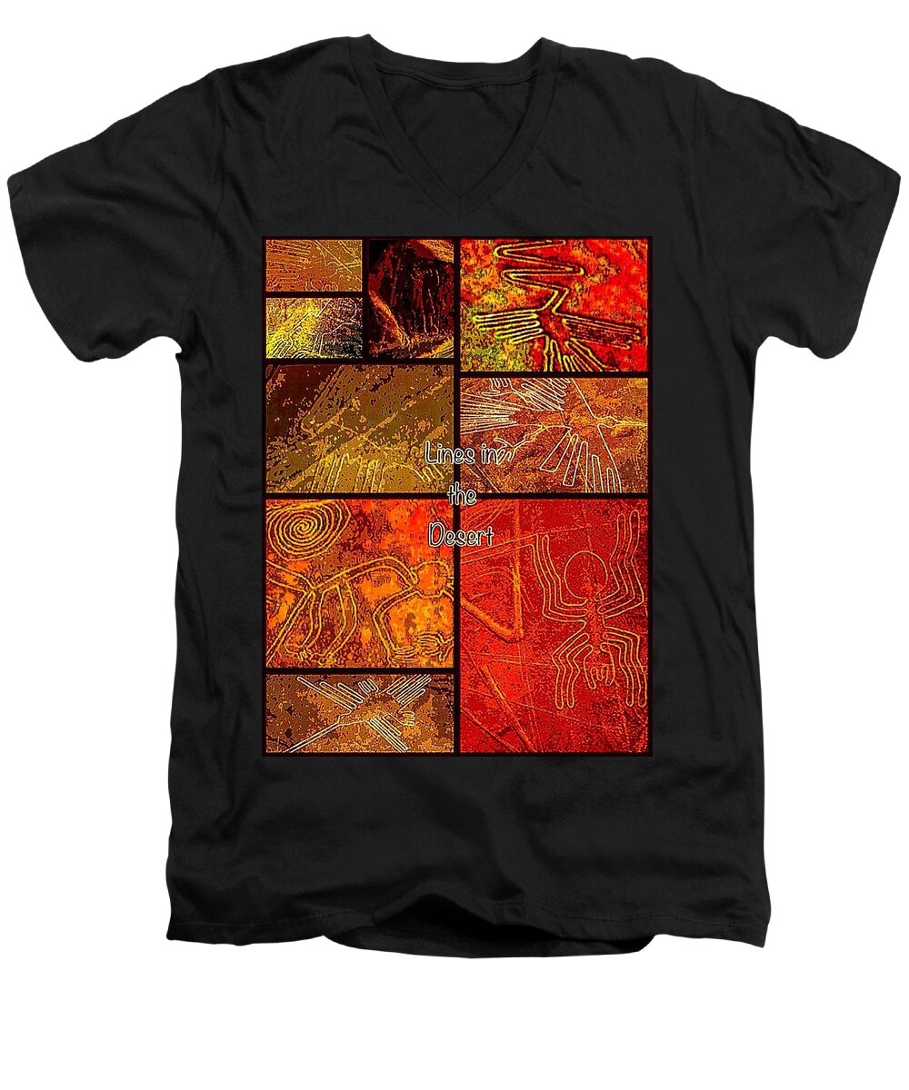 Digital Art Men's V-Neck T-Shirt featuring the digital art Lines In The Desert by Karen Buford