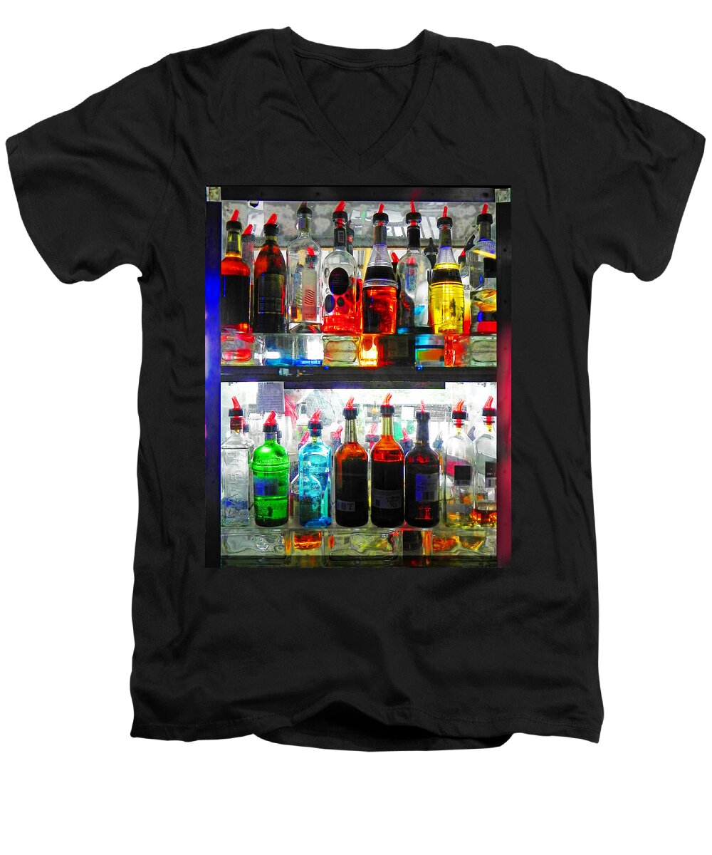 Liquor Men's V-Neck T-Shirt featuring the digital art Liquor Cabinet by Frances Miller