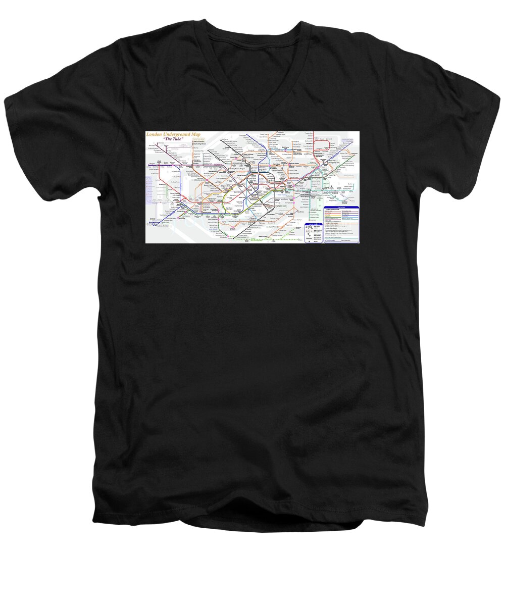 London Men's V-Neck T-Shirt featuring the photograph London Underground Map by Doc Braham