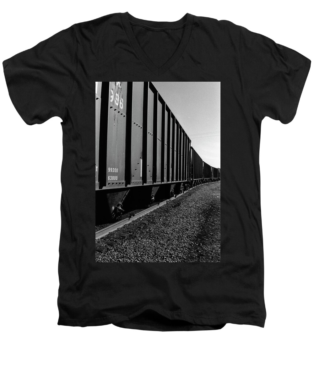 Train Men's V-Neck T-Shirt featuring the photograph Long Black Train by Tara Lynn