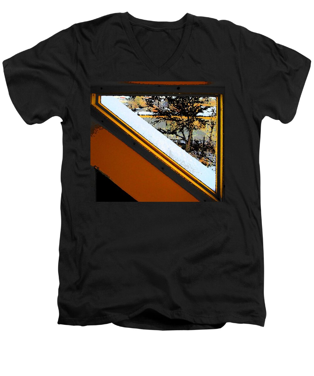 Abstract Men's V-Neck T-Shirt featuring the digital art Looking Out My Brothers Window by Lenore Senior