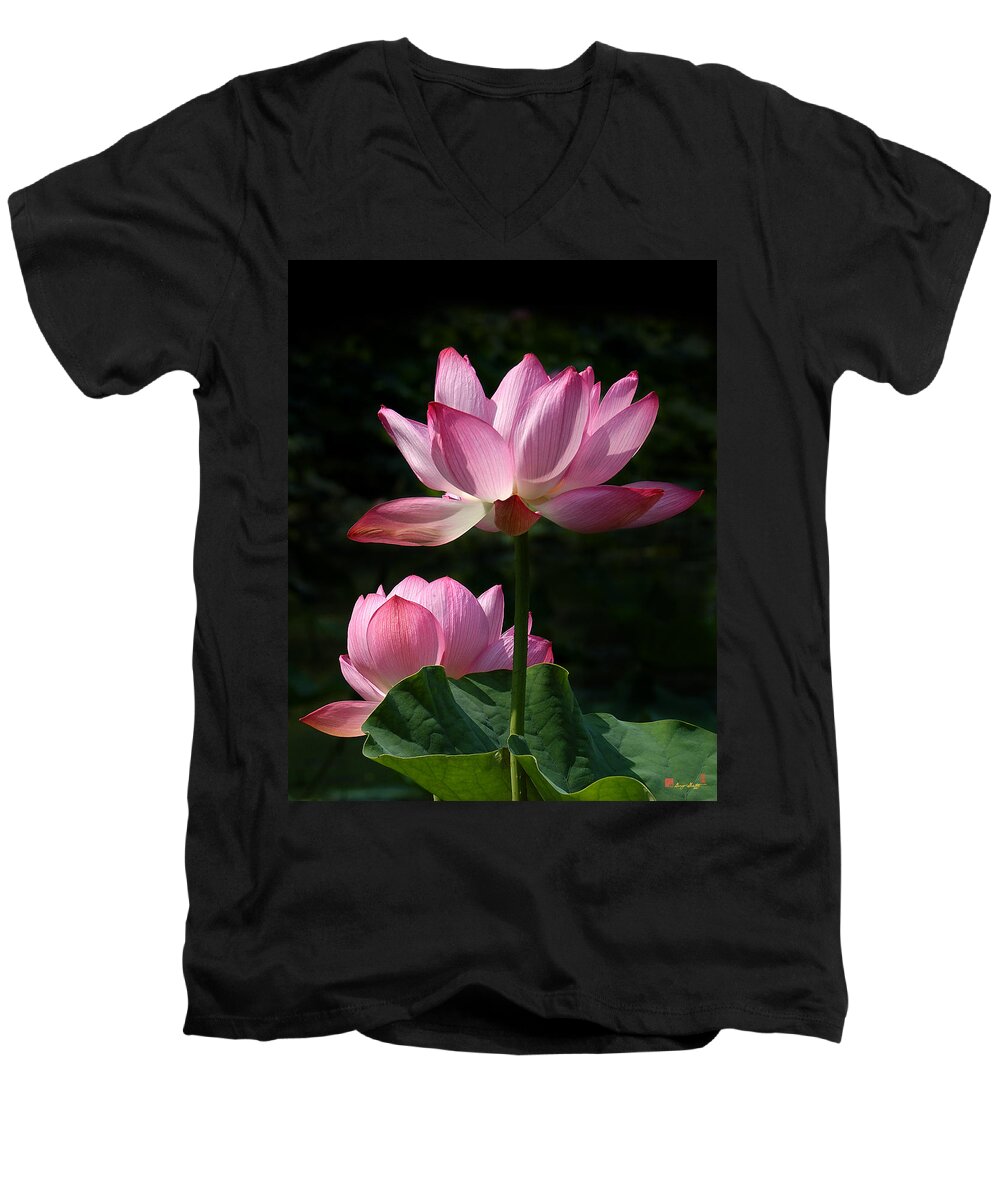 Nature Men's V-Neck T-Shirt featuring the photograph Lotus Beauties--Upstaged DL048 by Gerry Gantt