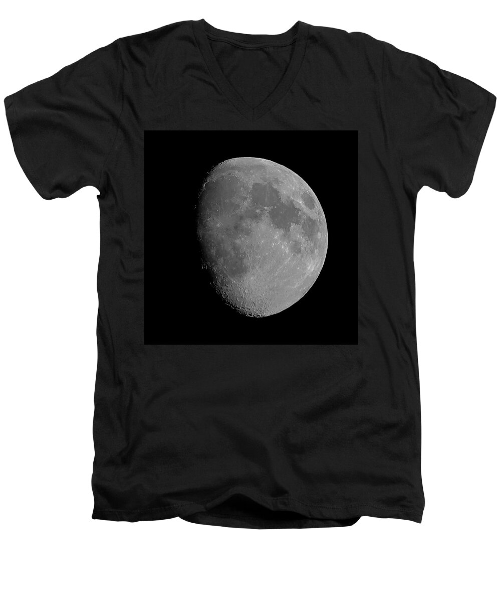 Moon Men's V-Neck T-Shirt featuring the photograph Lunarcy Over Cape Cod Canal by Lori Lafargue