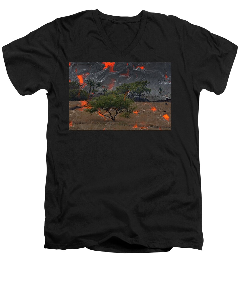 Lava Men's V-Neck T-Shirt featuring the photograph Madam Pele Approaches by Lori Seaman
