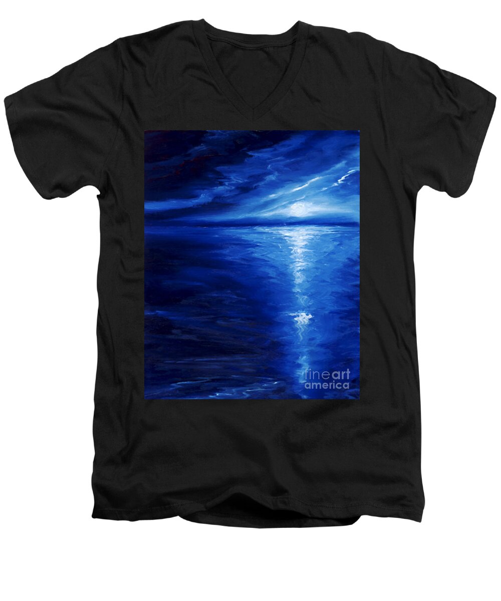 Blue Moon Men's V-Neck T-Shirt featuring the painting Magical Moonlight by James Hill