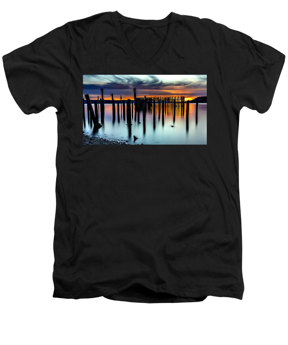 Tacoma Men's V-Neck T-Shirt featuring the photograph Magical Sunset Titlow Beach Tacoma WA by Rob Green