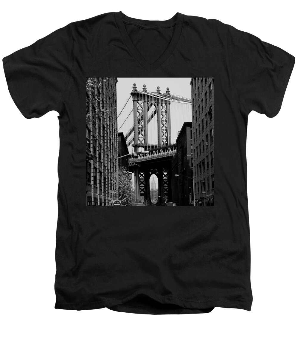 Manhattan Bridge Men's V-Neck T-Shirt featuring the photograph Manhattan Empire by Andrew Fare