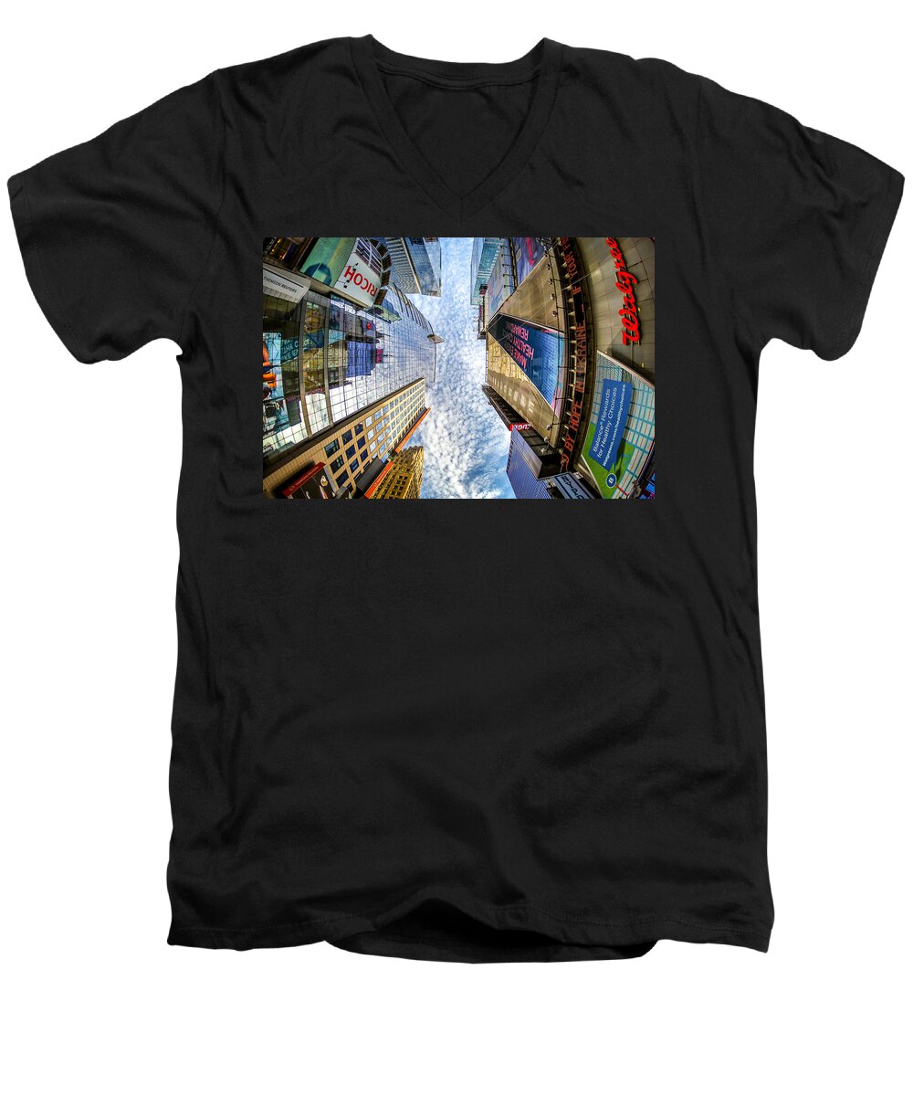 Manhattan Men's V-Neck T-Shirt featuring the photograph Manhattan Skyscrapers by The Flying Photographer
