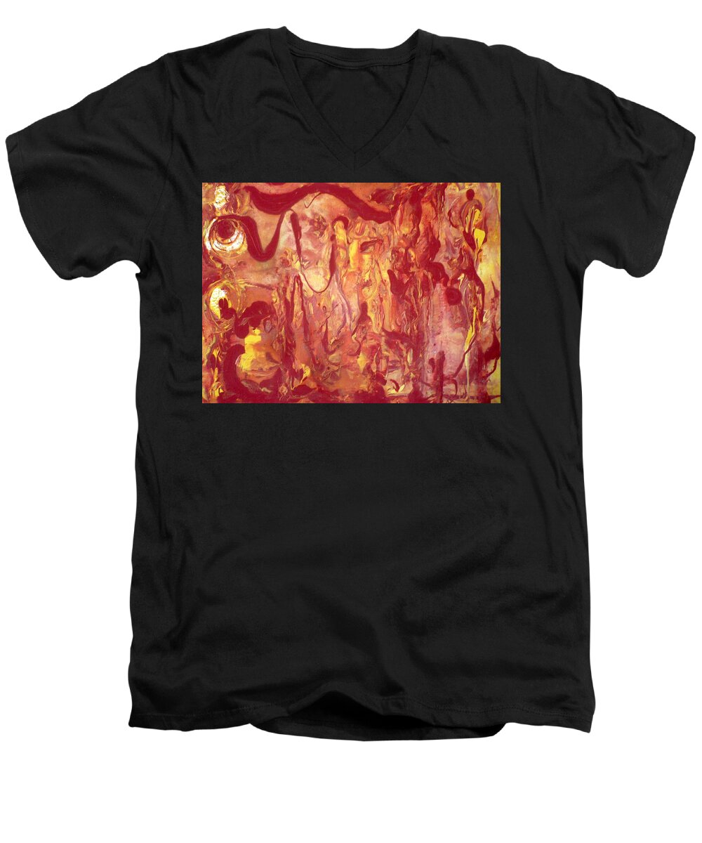 Female Men's V-Neck T-Shirt featuring the painting Manifestation by 'REA' Gallery