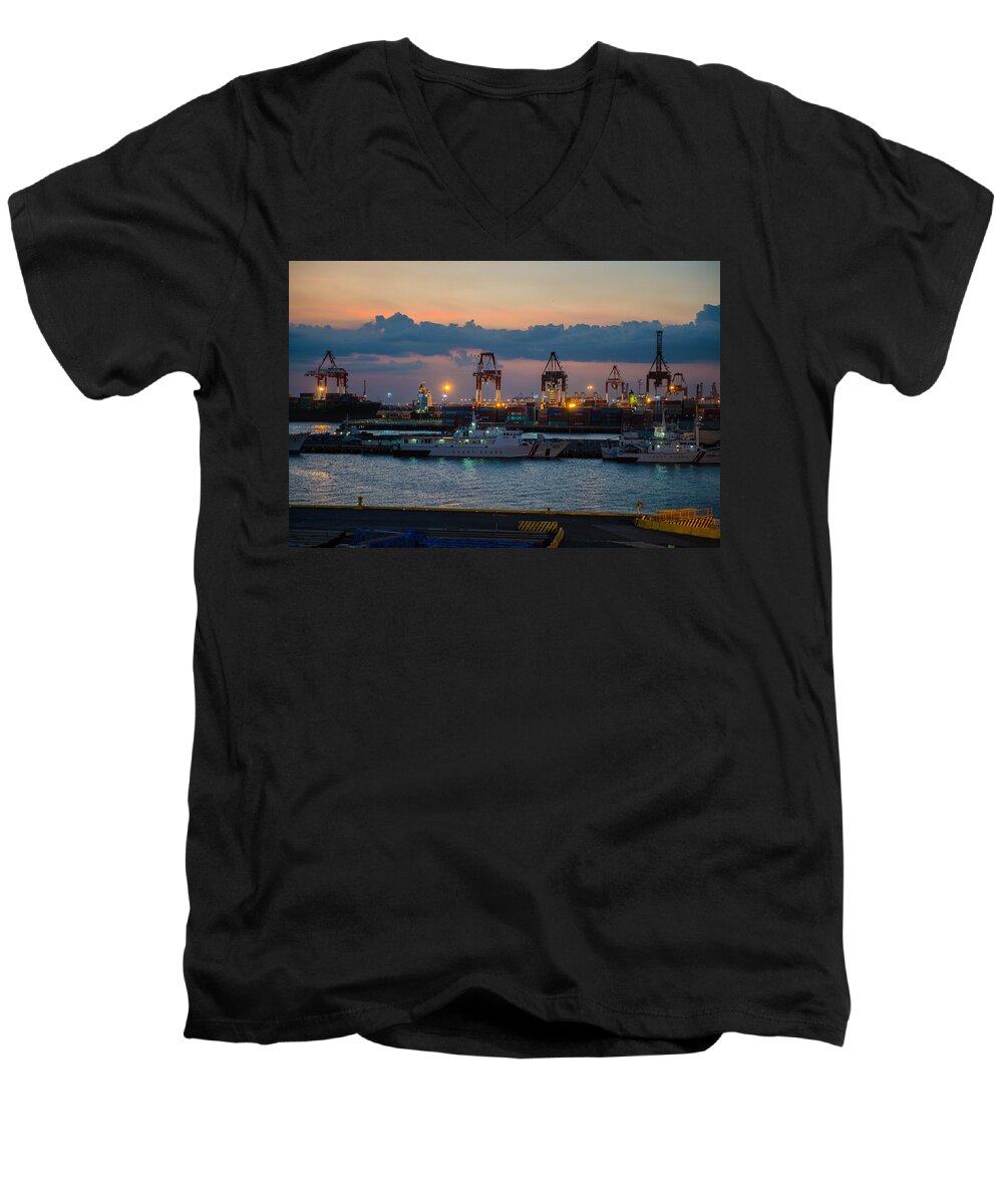 Port Men's V-Neck T-Shirt featuring the photograph Manila Port by Judith Barath