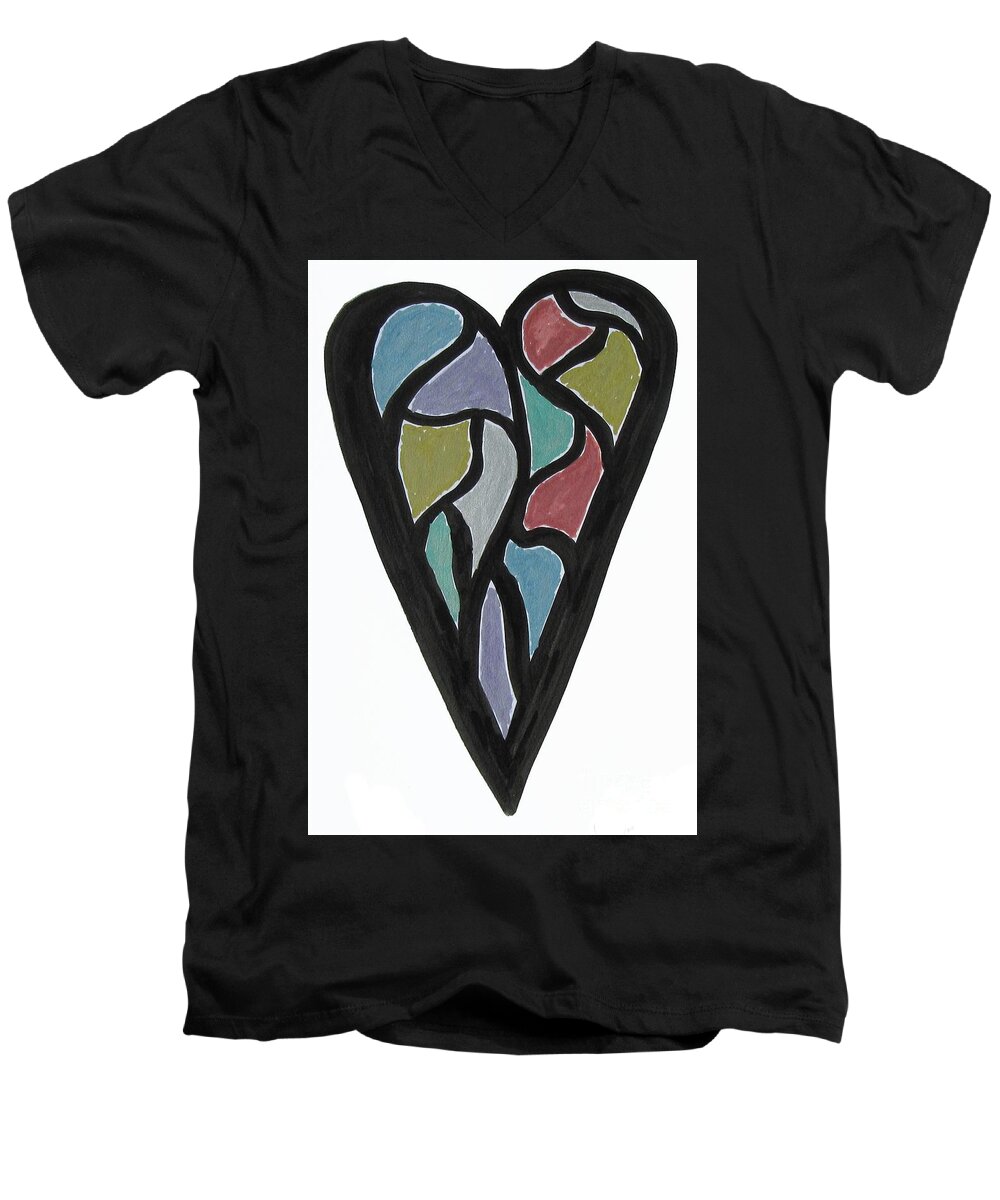 Heart Men's V-Neck T-Shirt featuring the drawing Map Heart by Mars Besso