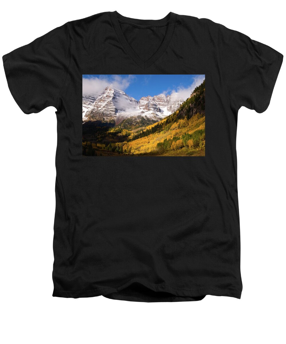 Colorado Men's V-Neck T-Shirt featuring the photograph Maroon Bells by Steve Stuller