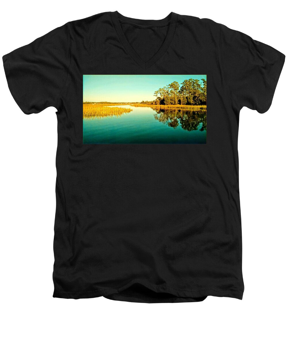 Marsh Men's V-Neck T-Shirt featuring the photograph Marvelous Marsh by Sherry Kuhlkin