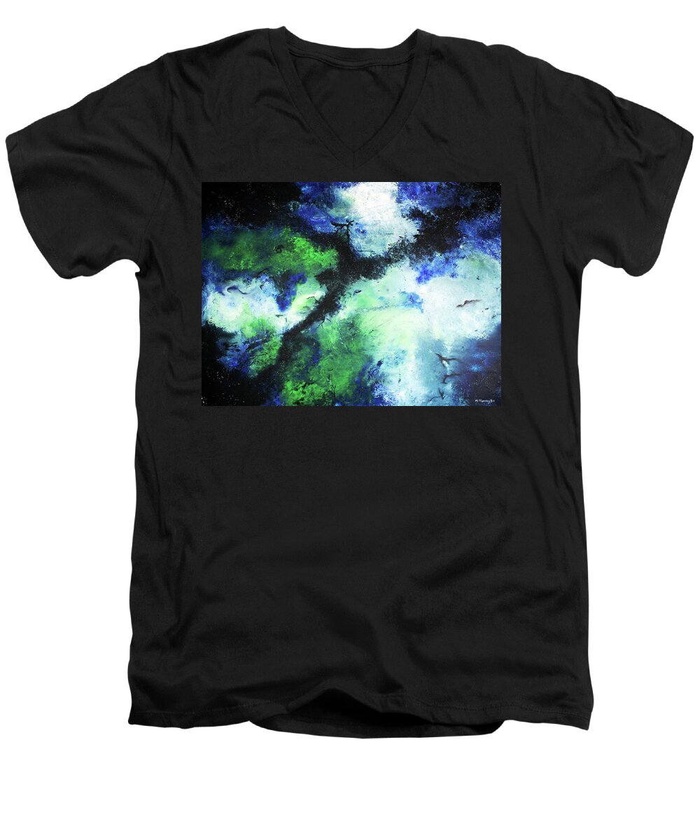 Abstract Men's V-Neck T-Shirt featuring the painting Matthew's Odyssey by Melissa Toppenberg