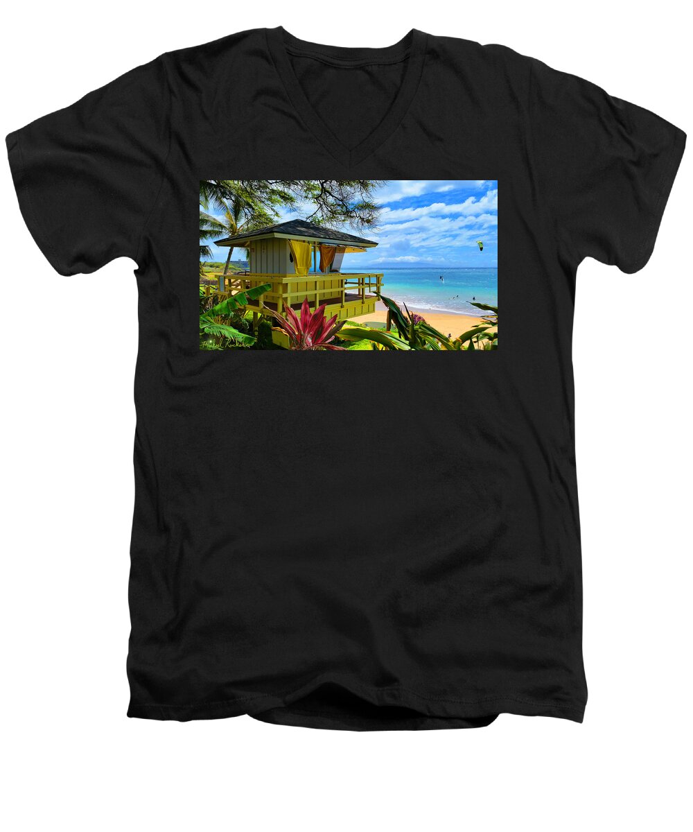 Maui Men's V-Neck T-Shirt featuring the photograph Maui Kamaole Beach by Michael Rucker