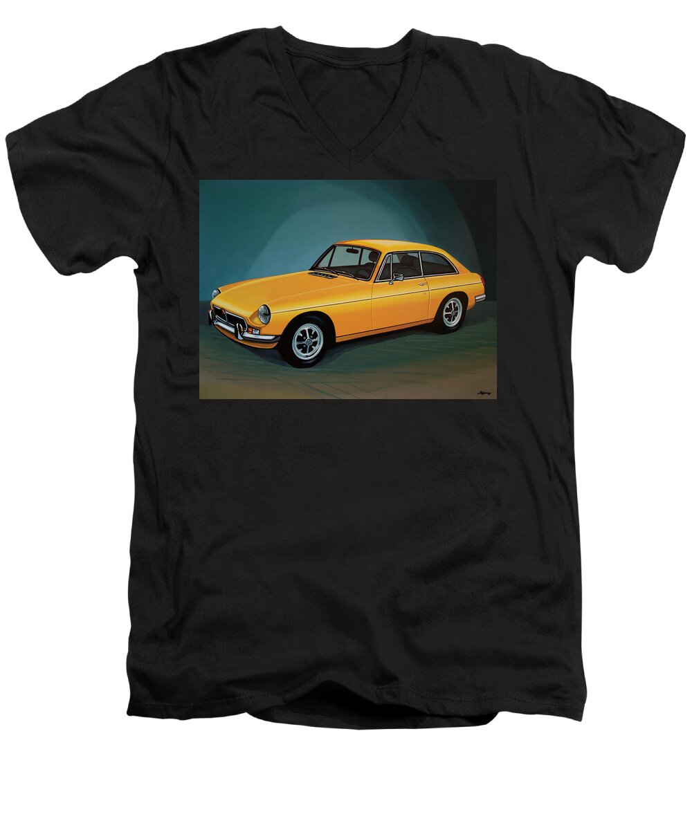 Mgb Gt Men's V-Neck T-Shirt featuring the painting MGB GT 1966 Painting by Paul Meijering