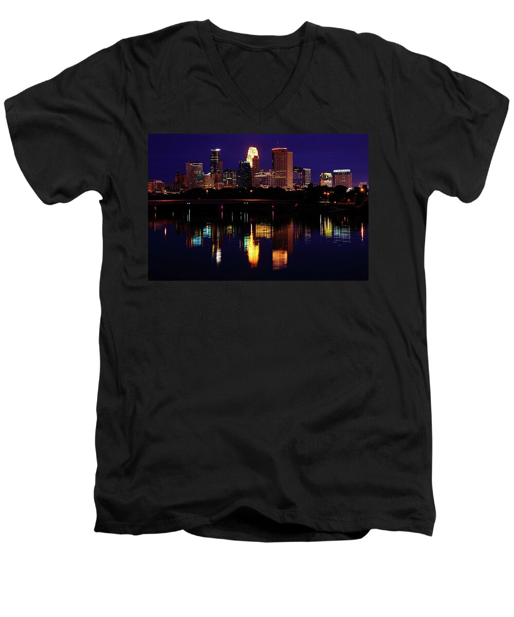 Minneapolis Men's V-Neck T-Shirt featuring the photograph Minneapolis Twilight by Rick Berk