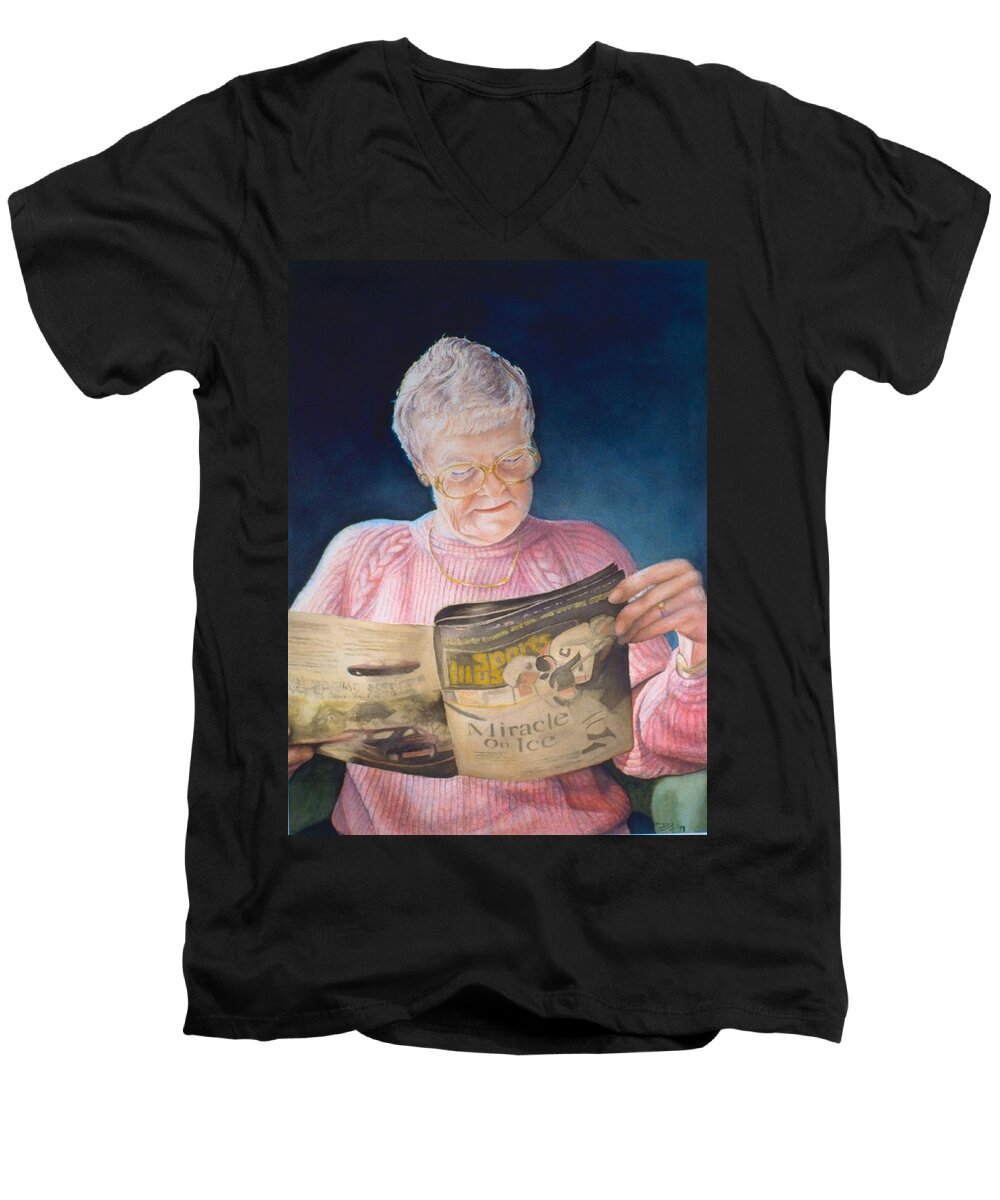 Portrait Men's V-Neck T-Shirt featuring the painting Miracle on Ice by Barbara Pease
