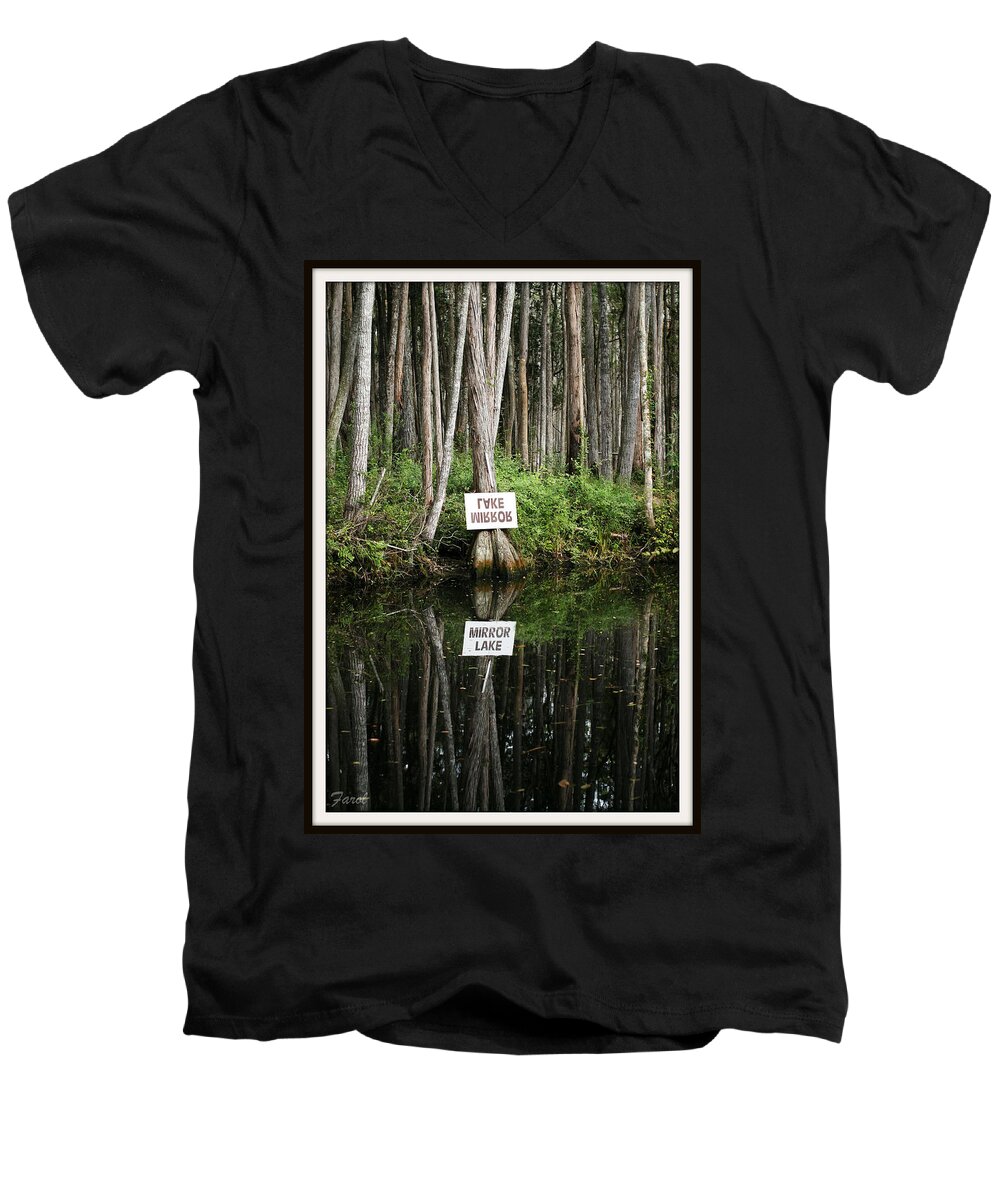 Mirror Men's V-Neck T-Shirt featuring the photograph Mirror Lake by Farol Tomson