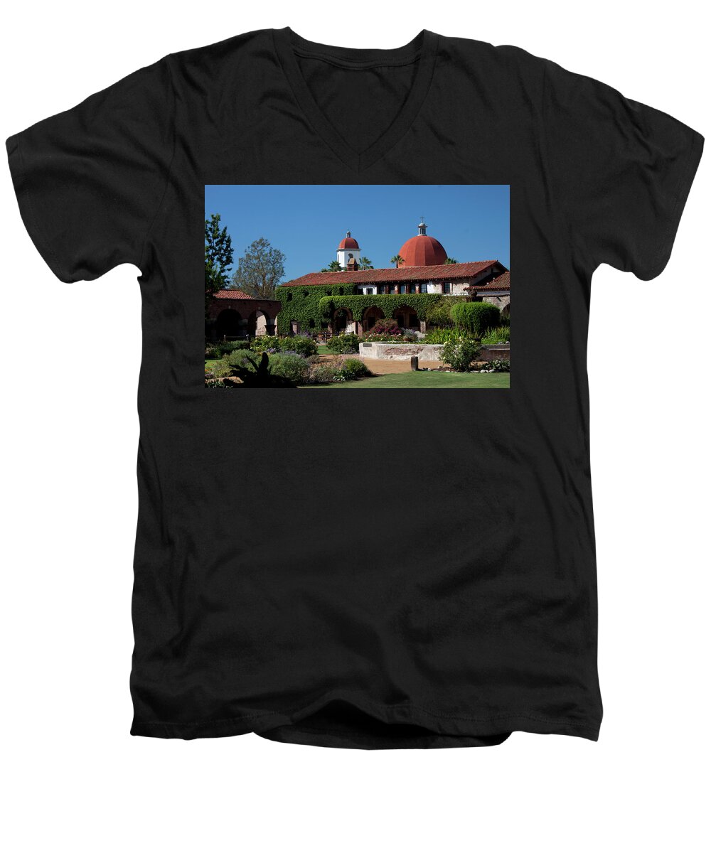 Mission Men's V-Neck T-Shirt featuring the photograph Mission Basilica by Ivete Basso Photography