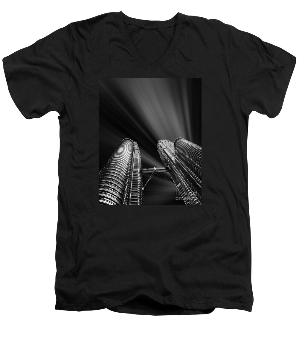 Skyscraper Men's V-Neck T-Shirt featuring the photograph Modern skyscraper black and white picture by Stefano Senise