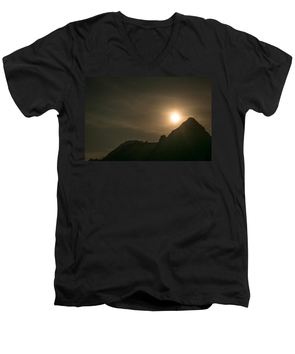 Austria Men's V-Neck T-Shirt featuring the photograph Moon Rising by John Wadleigh