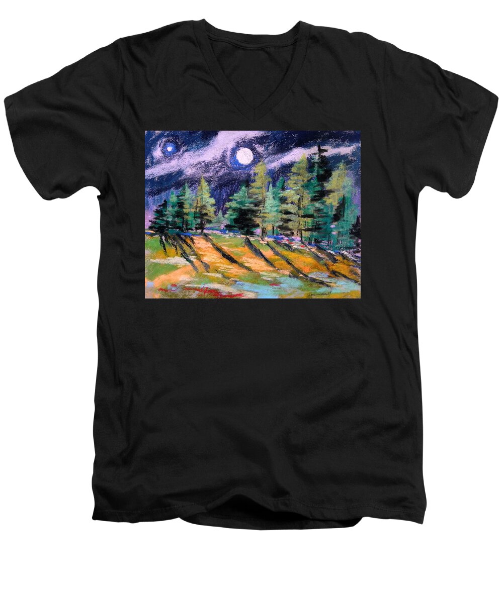 Moon Men's V-Neck T-Shirt featuring the painting Moon with Venus by John Williams