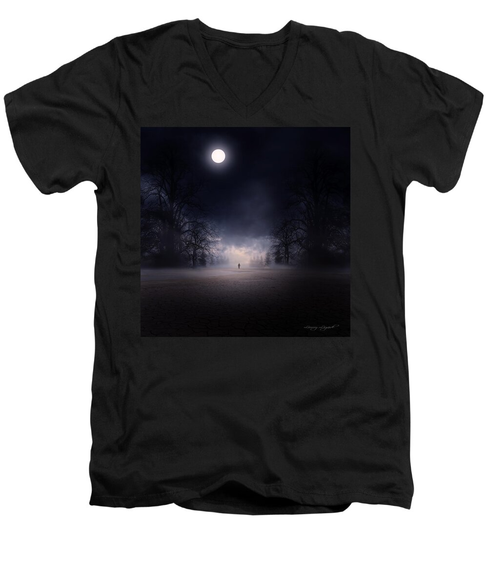 Gloomy Night Men's V-Neck T-Shirt featuring the photograph Moonlight Journey by Lourry Legarde
