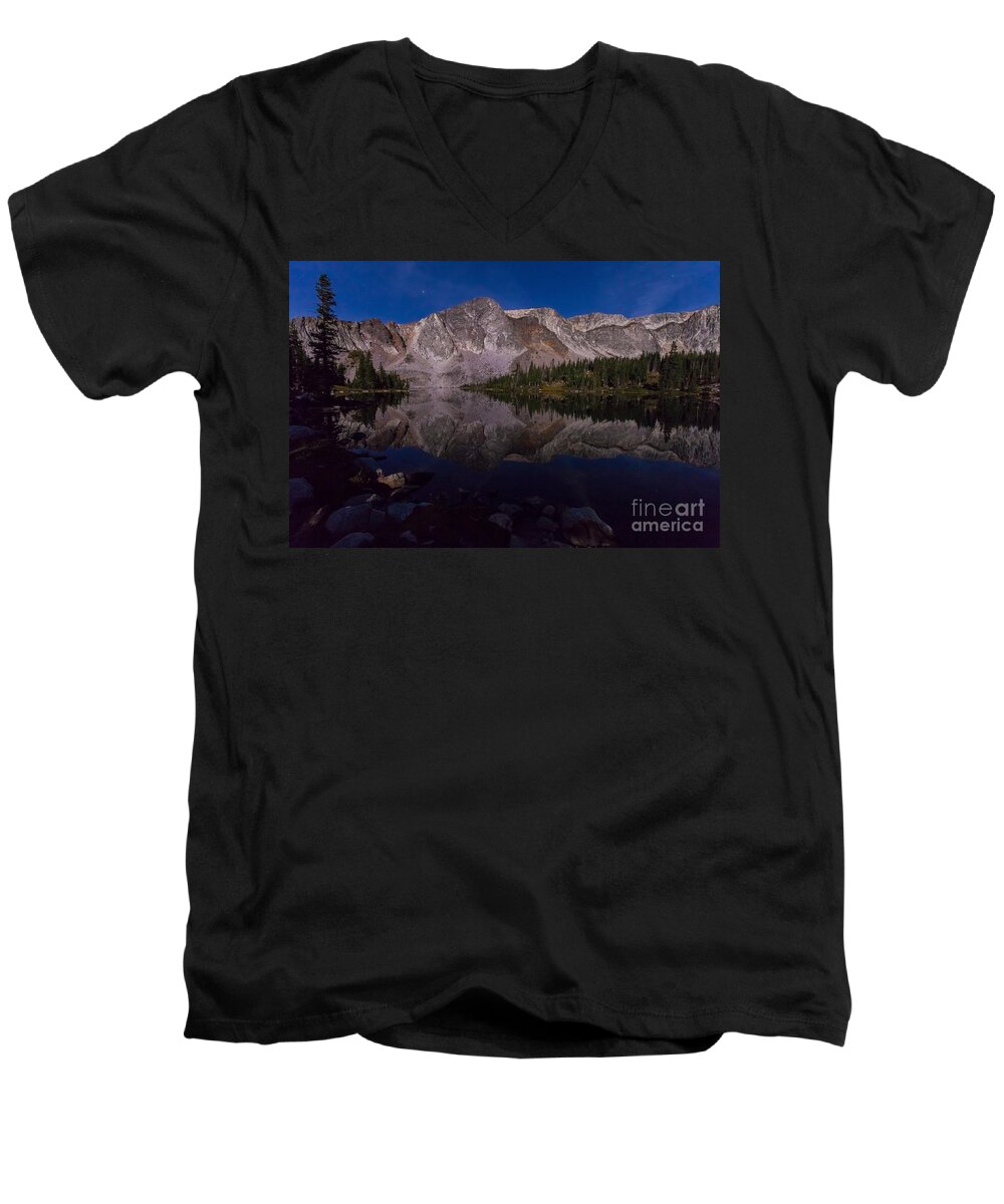 Landscape Men's V-Neck T-Shirt featuring the photograph Moonlit Reflections by Steven Reed