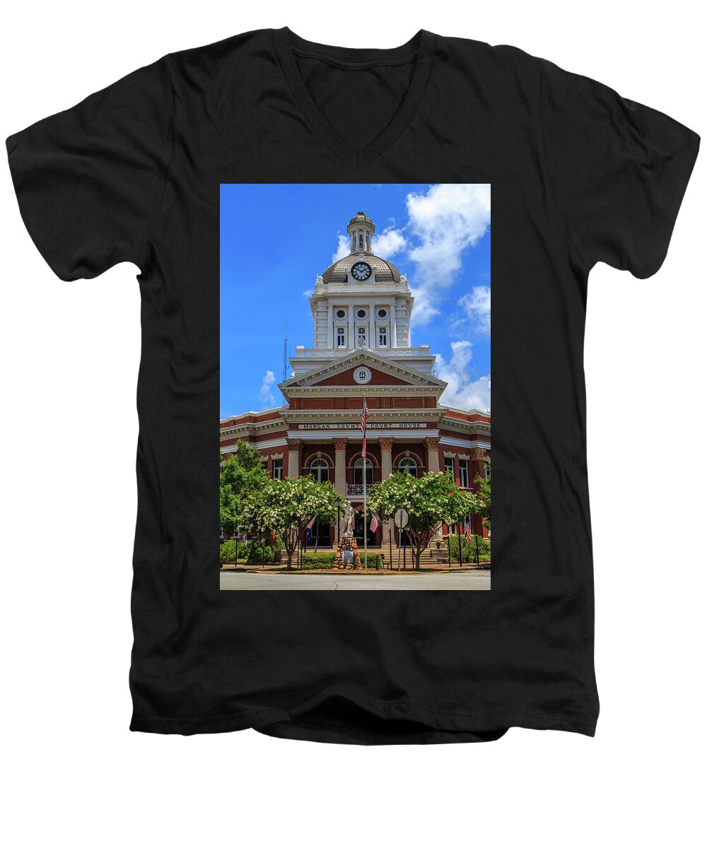 Court House Men's V-Neck T-Shirt featuring the photograph Morgan County Court House by Doug Camara