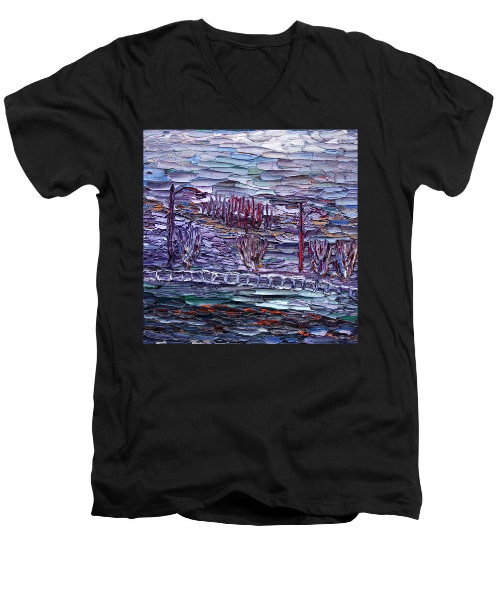 Morning Men's V-Neck T-Shirt featuring the painting Morning at Sayreville by Vadim Levin