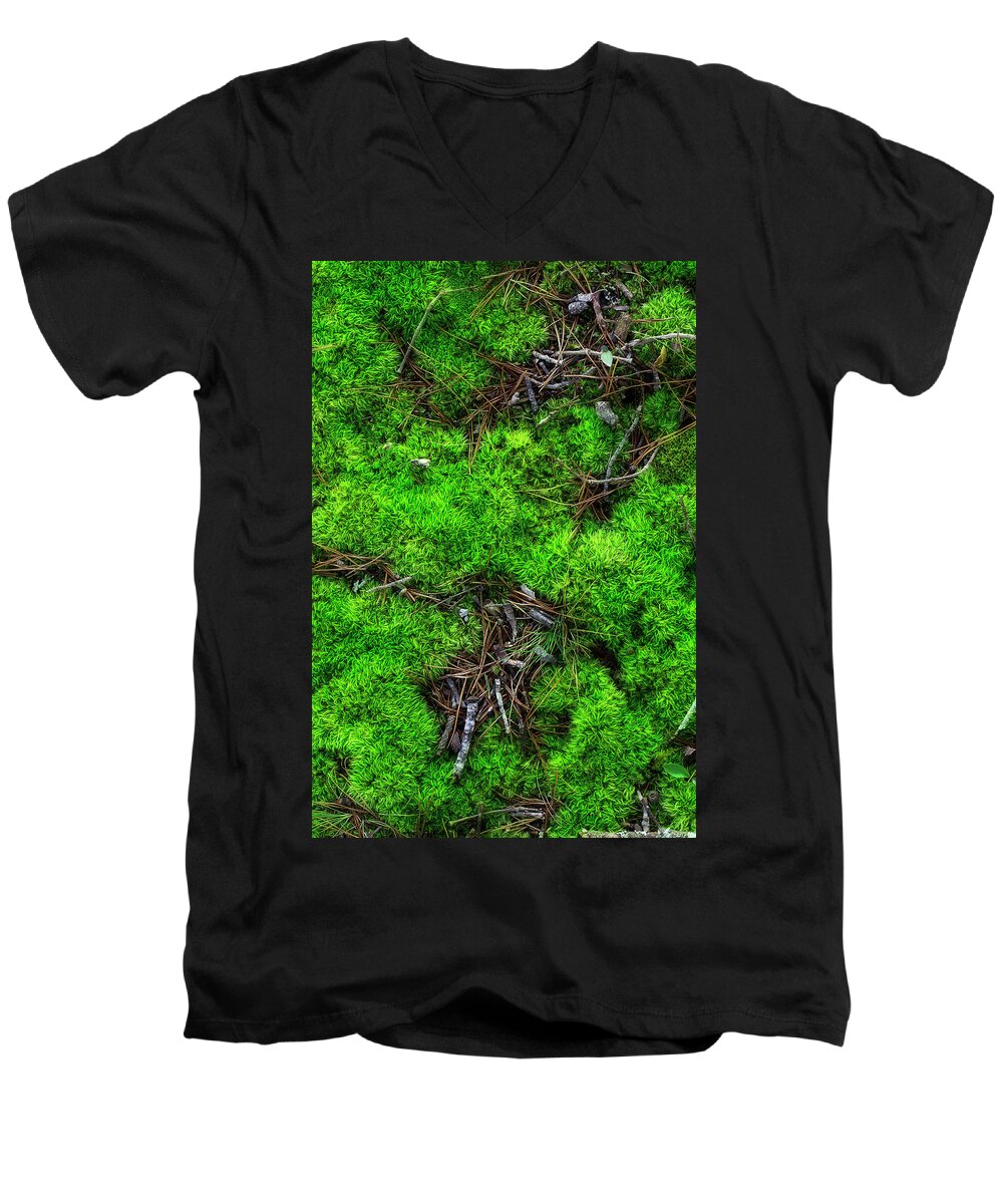 Moss Men's V-Neck T-Shirt featuring the photograph Moss On The Hillside by Mike Eingle