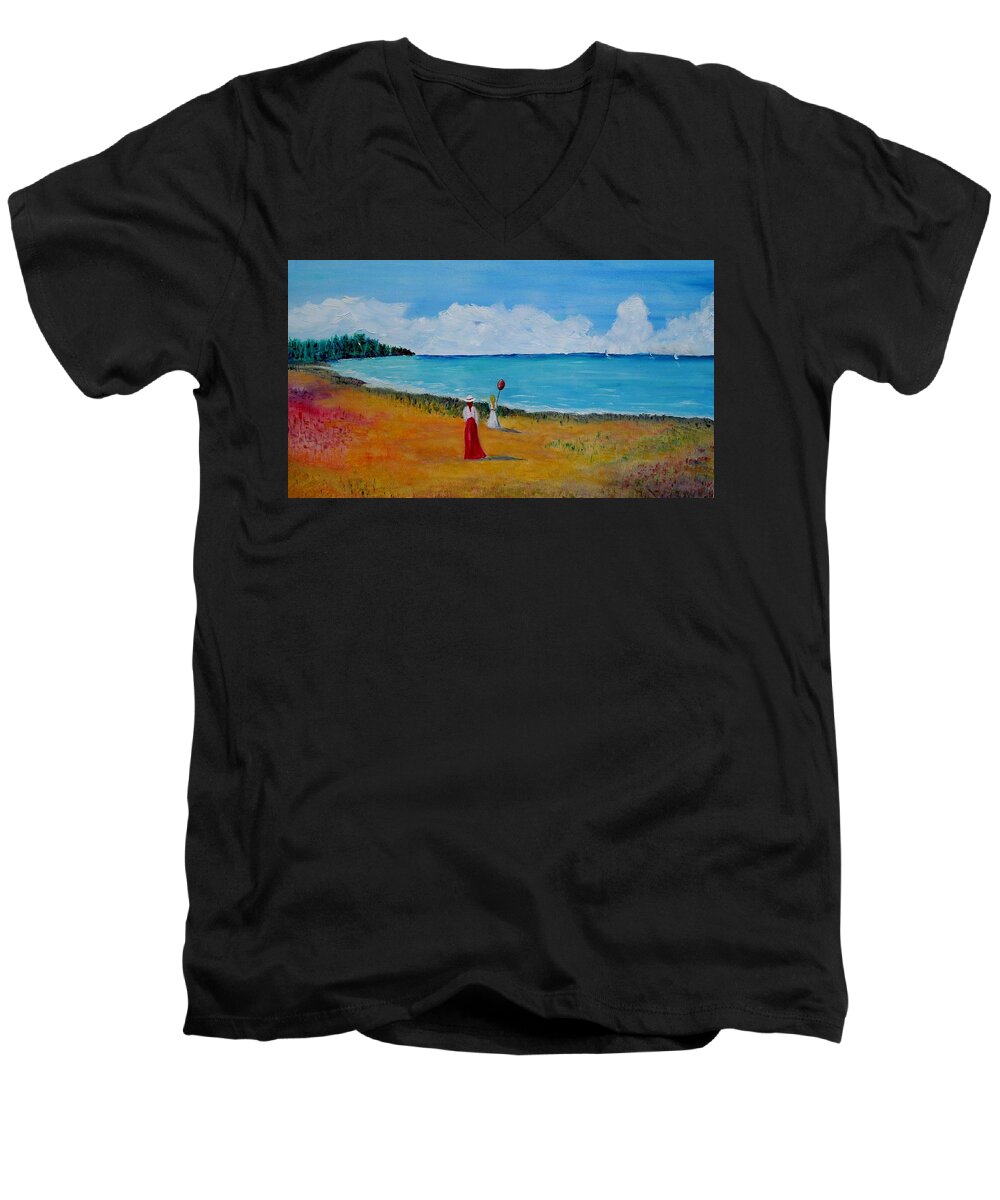 Mother And Daughter Men's V-Neck T-Shirt featuring the painting Mother and daughter by Marilyn McNish